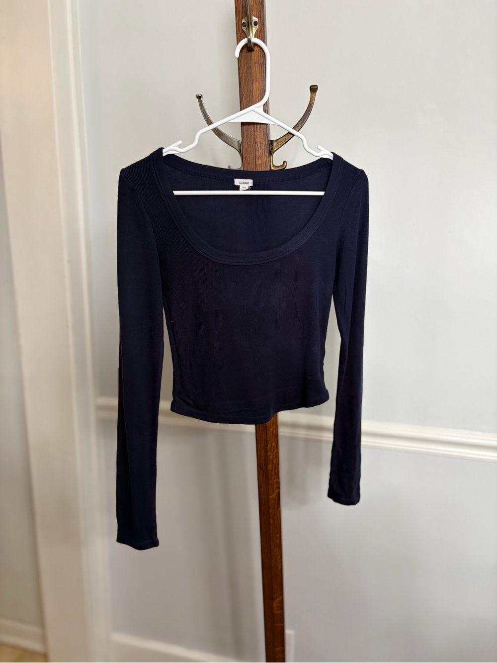 Garage Navy Scoop Neck Long Sleeve Top